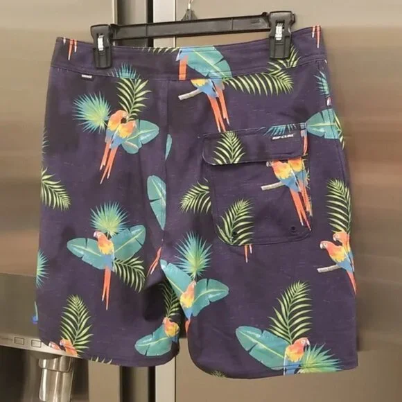 RIP CURL Mirage Subtropic Swim Trunks ~ Swim Shorts Tropical Parrot Print 30 NWT